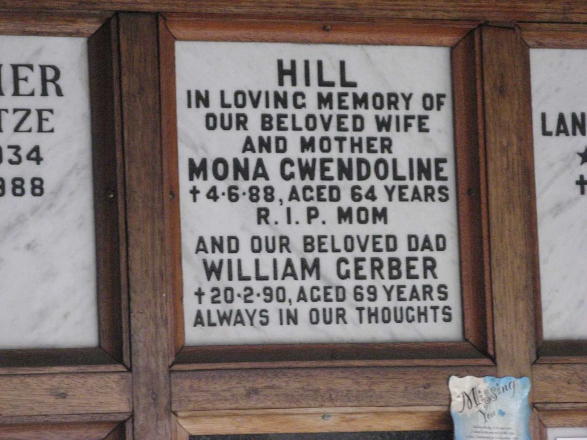 HILL William Gerber -1990 &amp; Mona Gwendoline -1988