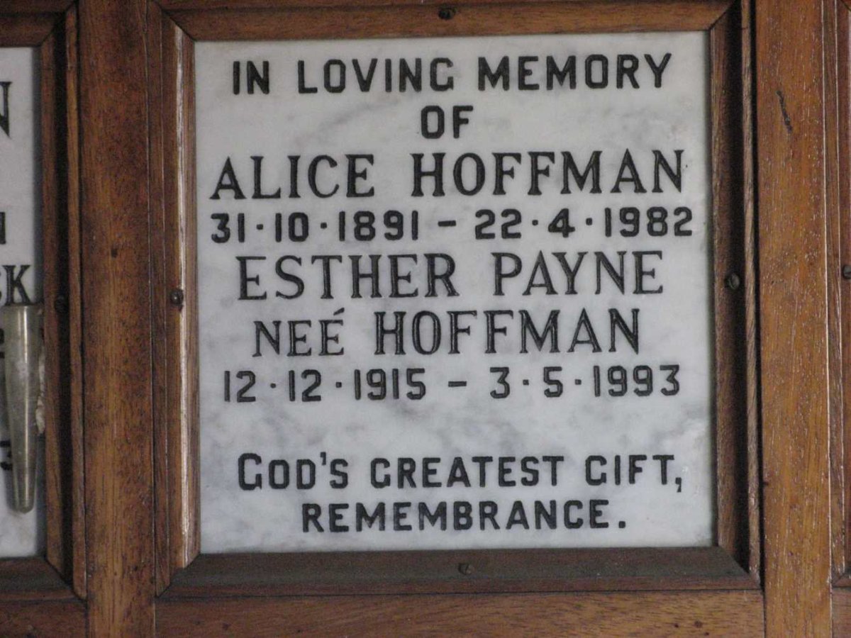 HOFFMAN Alice 1891-1982 :: PAYNE Esther nee HOFFMAN 1915-1993