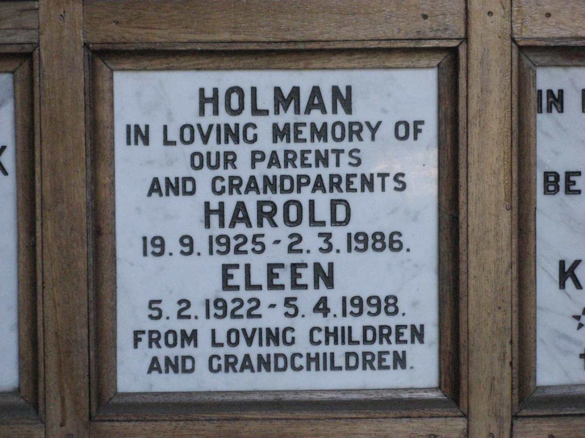 HOLMAN Harold 1925-1986 &amp; Eleen 1922-1998