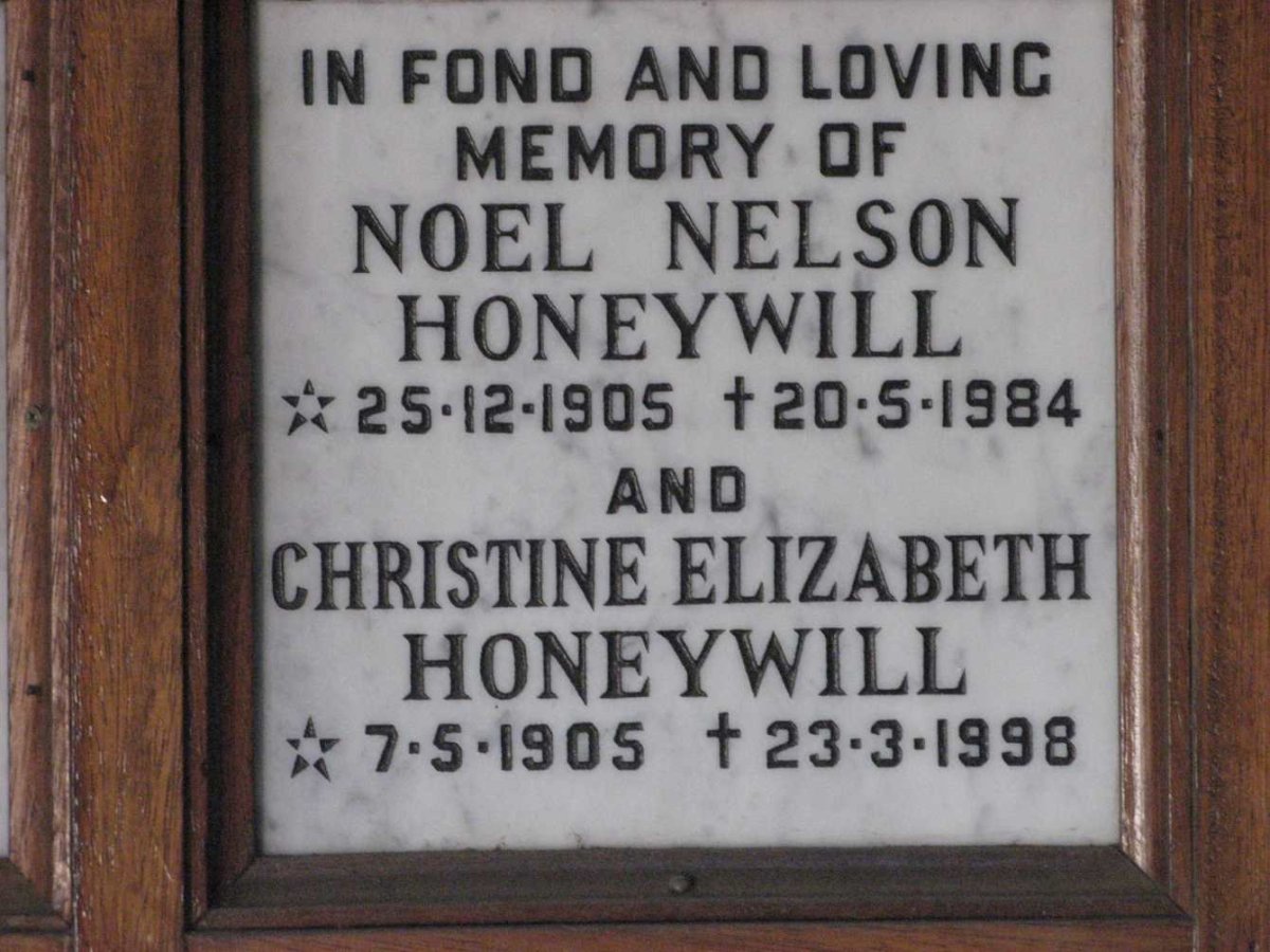 HONEYWILL Noel Nelson 1905-1984 &amp; Christine Elizabeth 1905-1998