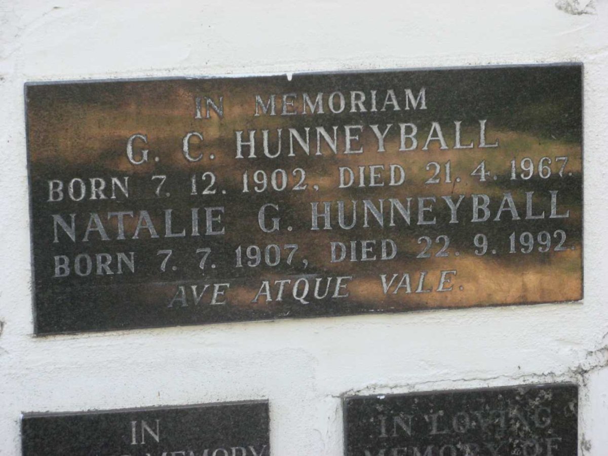 HUNNEYBALL G.C. 1902-1967 &amp; Natalie G. 1907-1992
