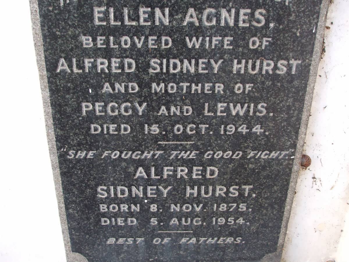 HURST Alfred Sidney 1875-1954 &amp; Ellen Agnes -1944