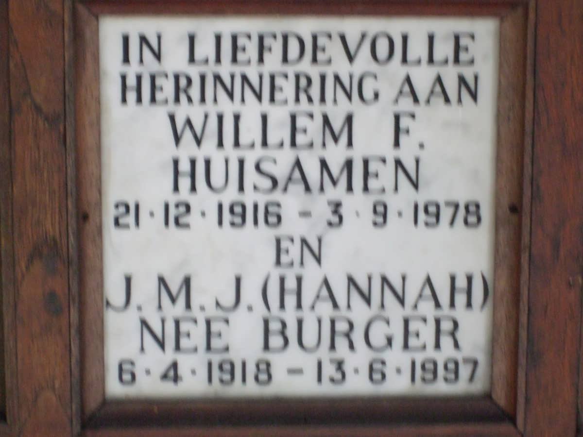HUISAMEN Willem F. 1916-1978 &amp; J.M.J. BURGER 1918-1997