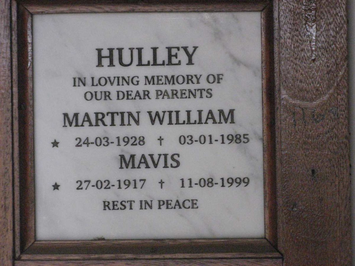 HULLEY Martin William 1928-1985 &amp; Mavis 1917-1999