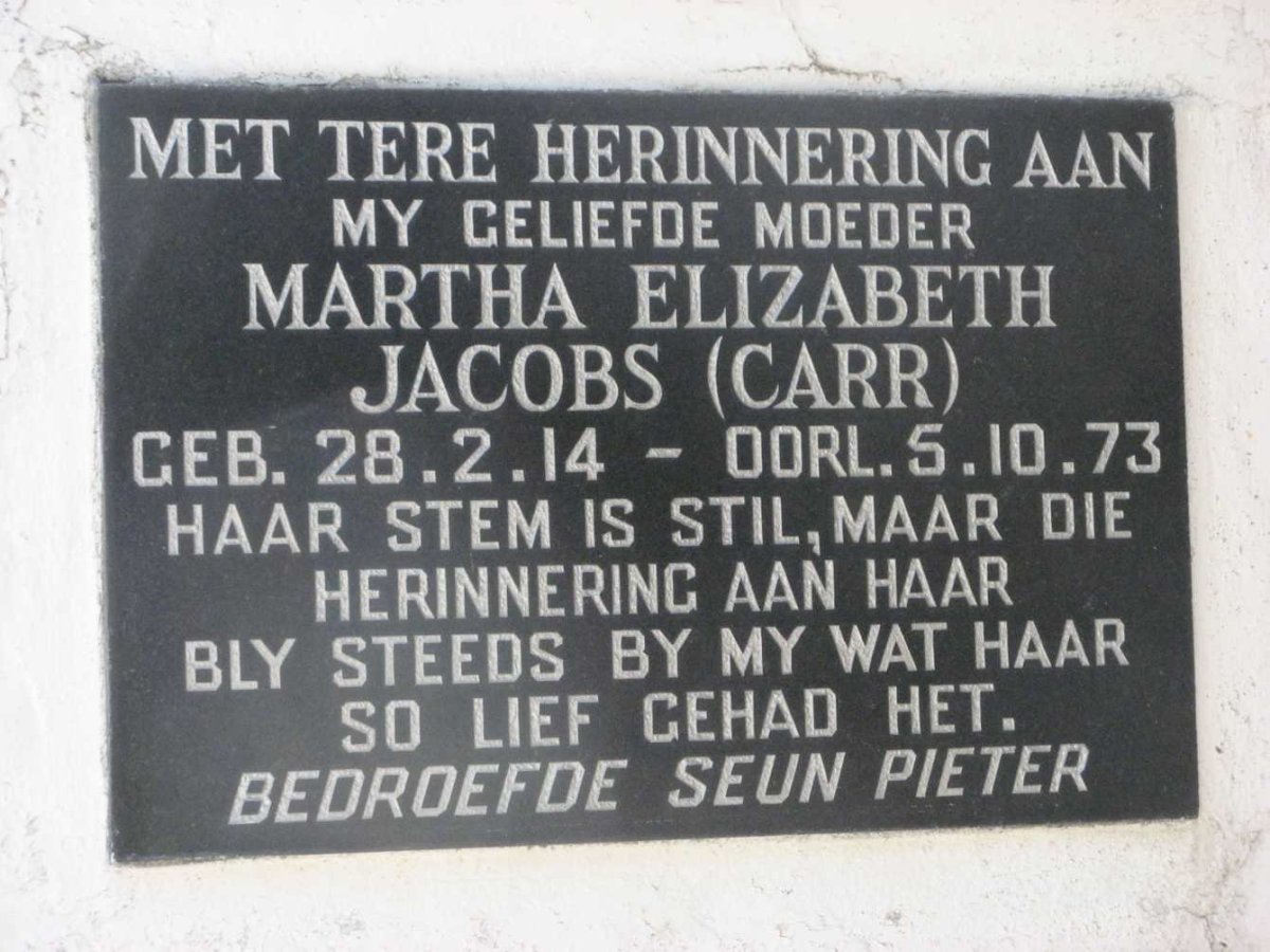 JACOBS Martha Elizabeth nee CARR 1914-1973