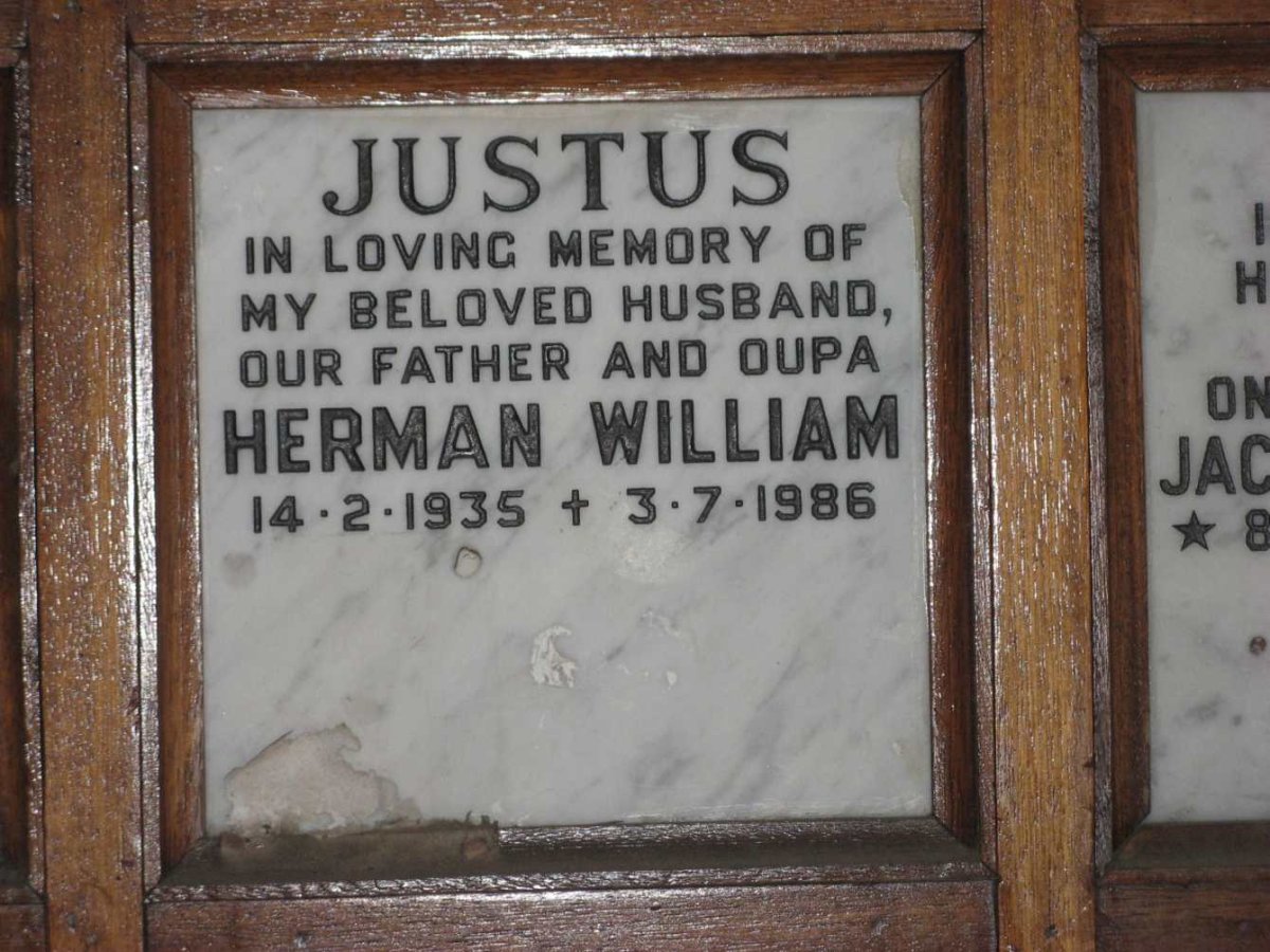 JUSTUS Herman William 1935-1986