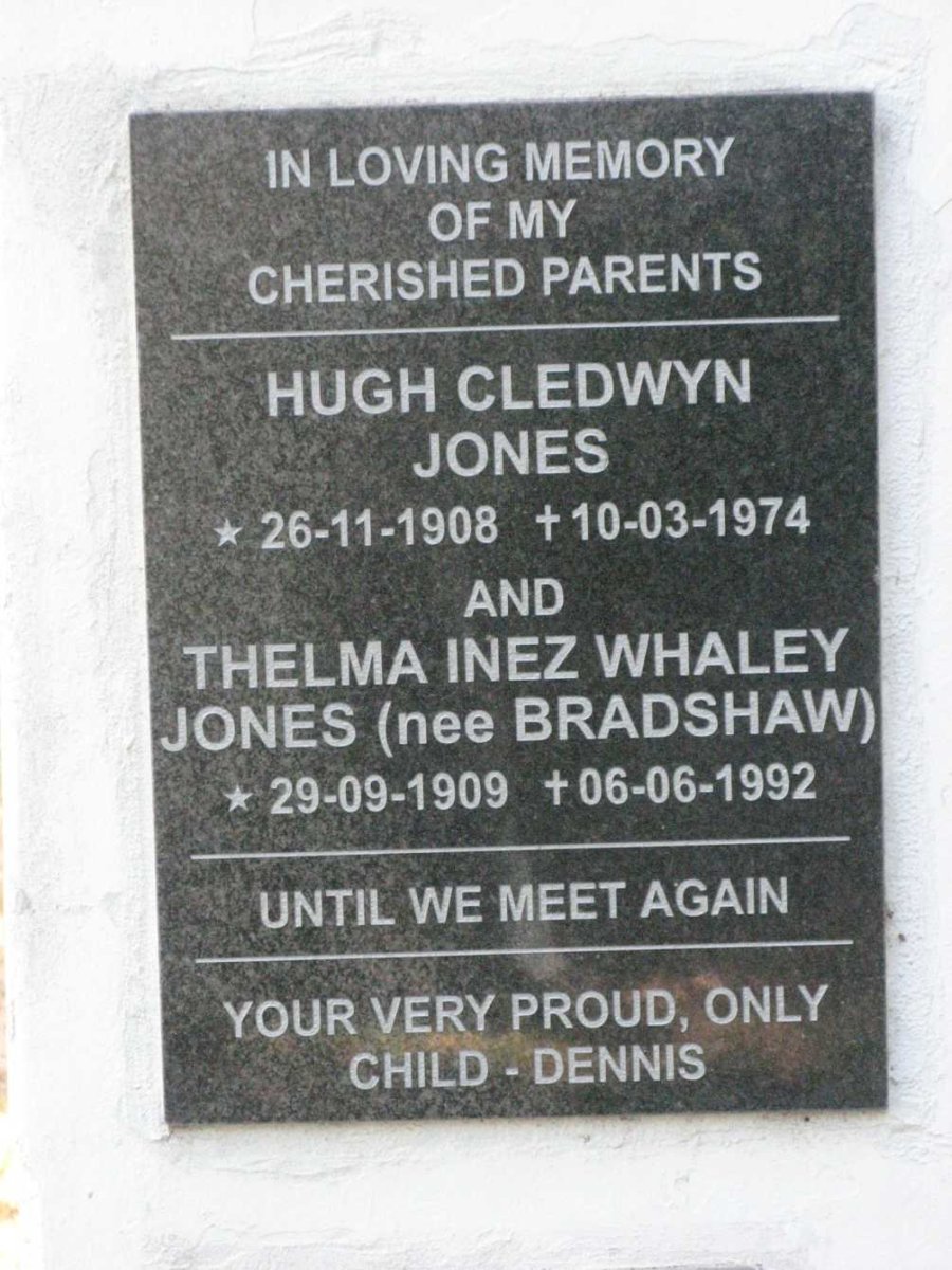 JONES Hugh Cledwyn 1908-1974 &amp; Thelma Inez Whaley BRADSHAW 1909-1992