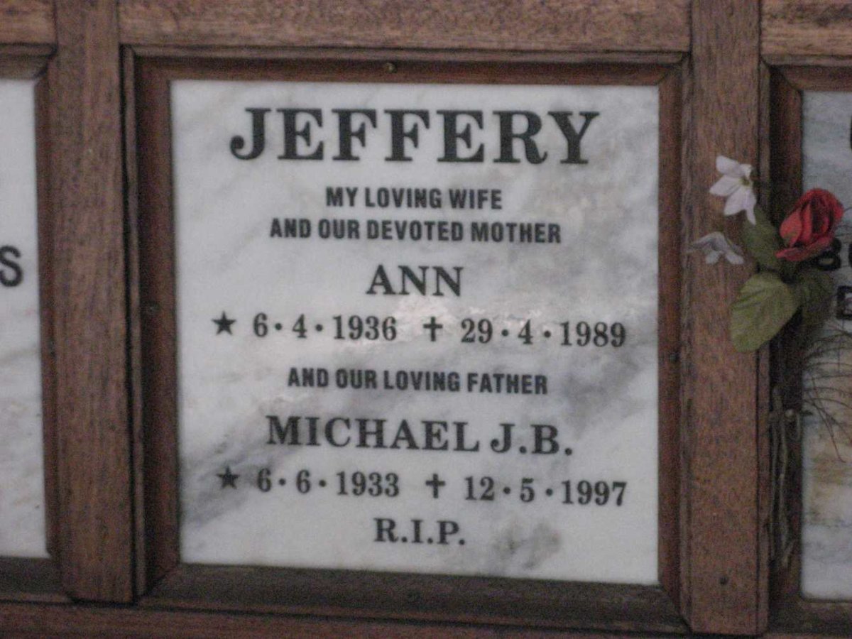 JEFFERY Michael J.B. 1933-1997 &amp; Ann 1936-1989