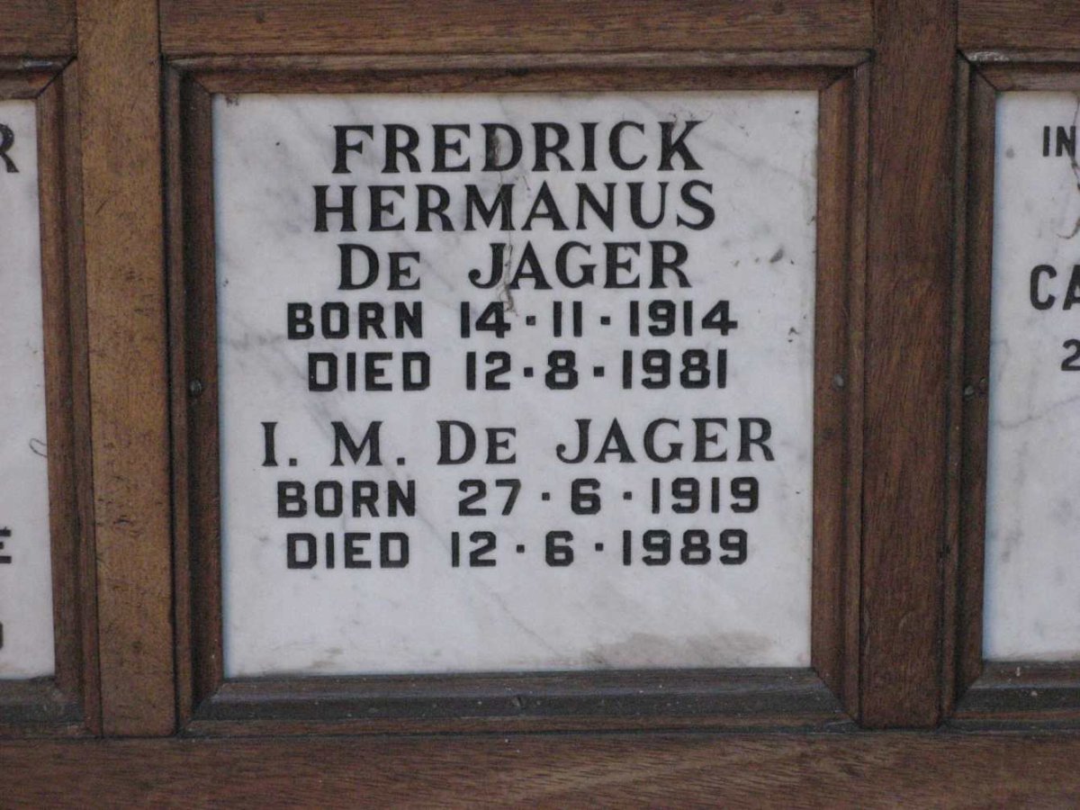 JAGER Fredrick Hermanus, de 1914-1981 &amp; I.M. 1919-1989