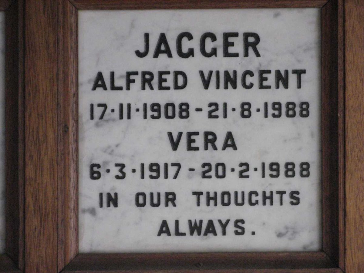 JAGGER Alfred Vincent 1908-1988 &amp; Vera 1917-1988