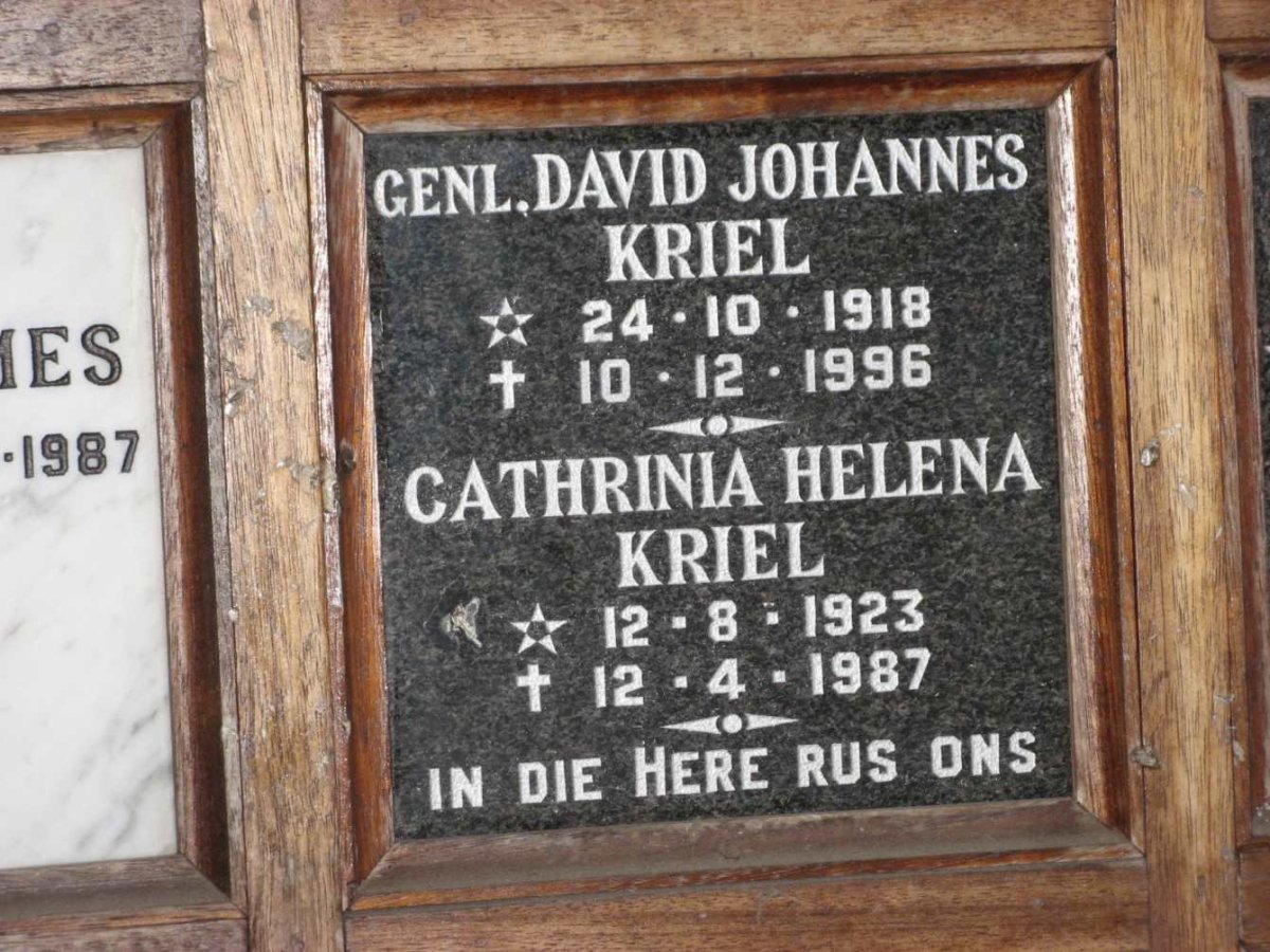KRIEL David Johannes 1918-1996 &amp; Cathrinia Helena 1923-1987