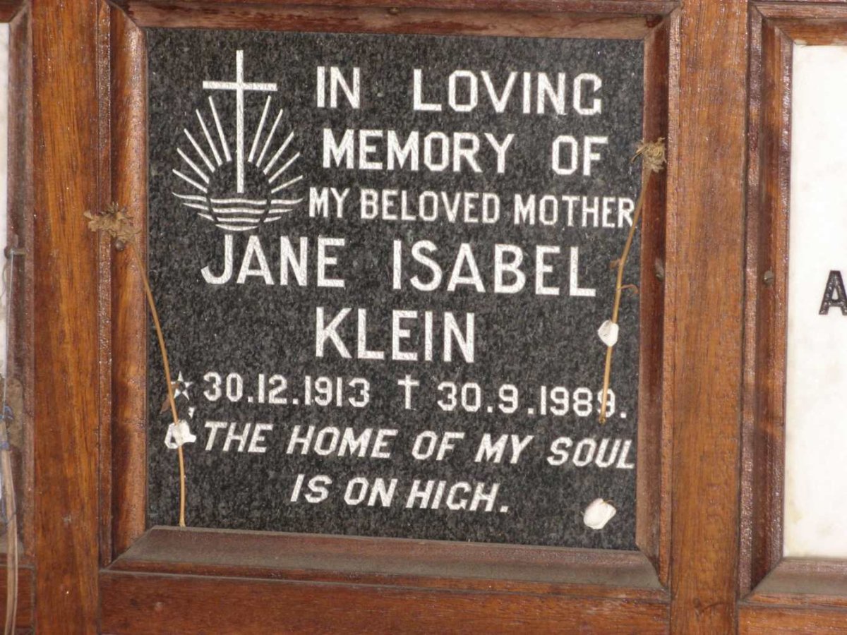 KLEIN Jane Isabel 1913-1989