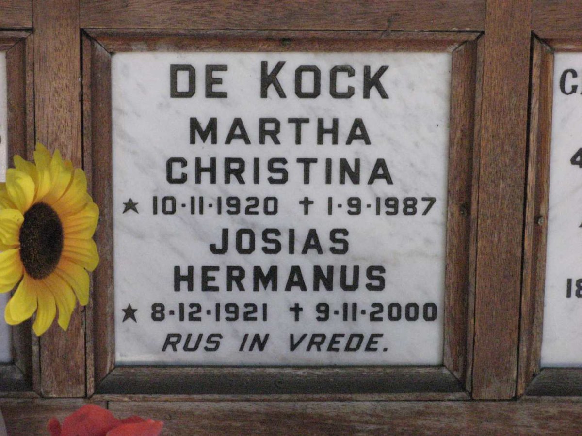 KOCK Josias Hermanus, de 1921-2000 &amp; Martha Christina 1920-1987