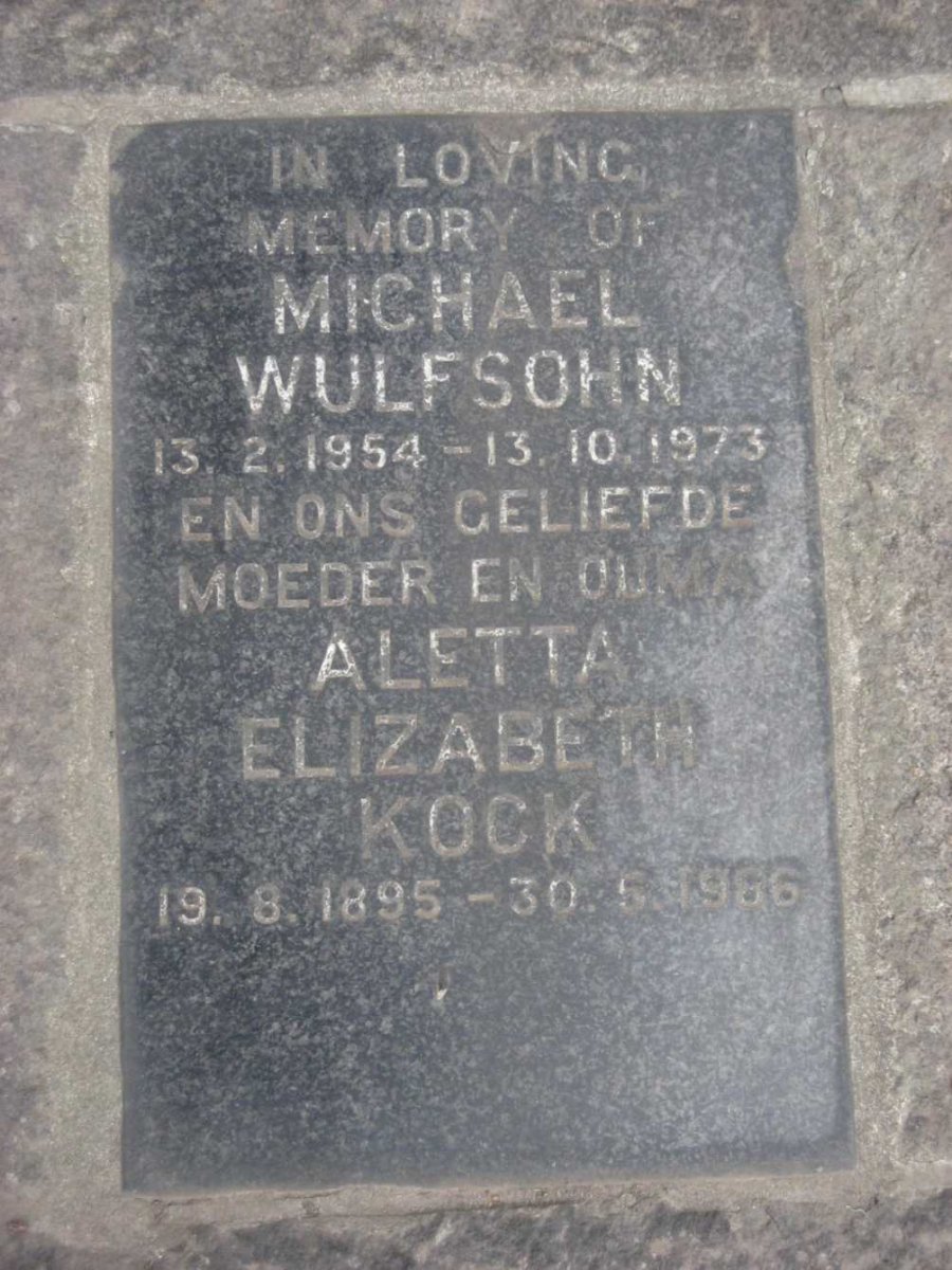 KOCK Aletta Elizabeth 1895-1986 :: WULFSOHN Michael 1954-1973