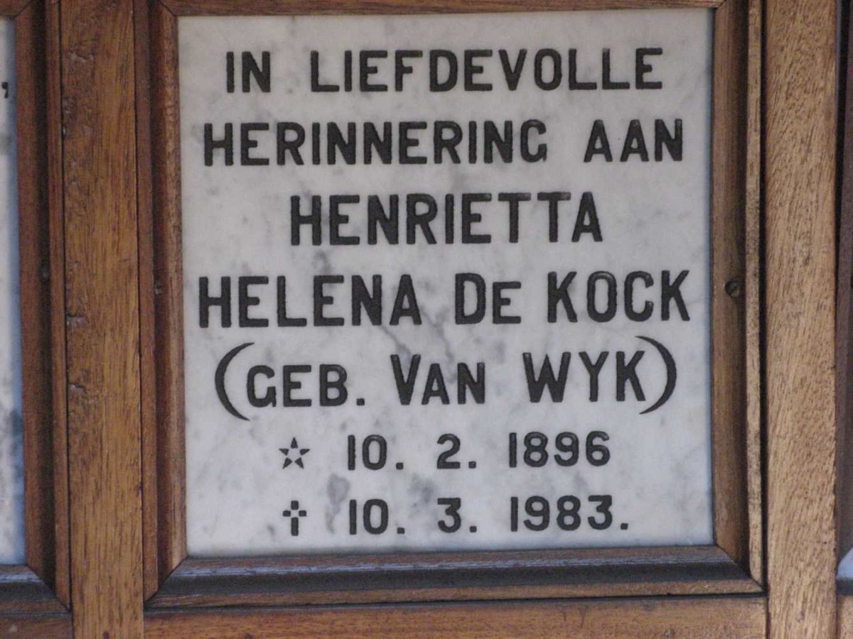 KOCK Henrietta Helena, de nee VAN WYK 1896-1983