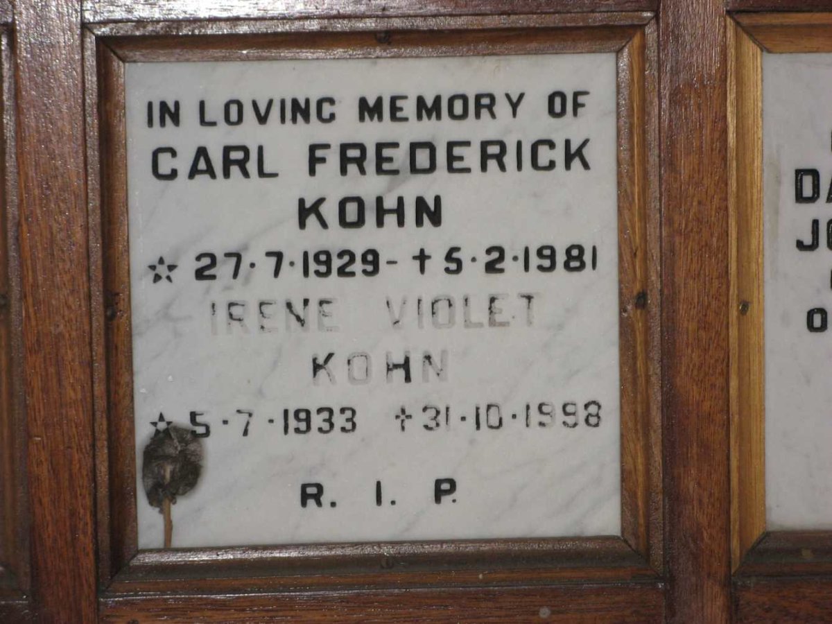 KOHN Carl Frederick 1929-1981 &amp; Irene Violet 1933-1998
