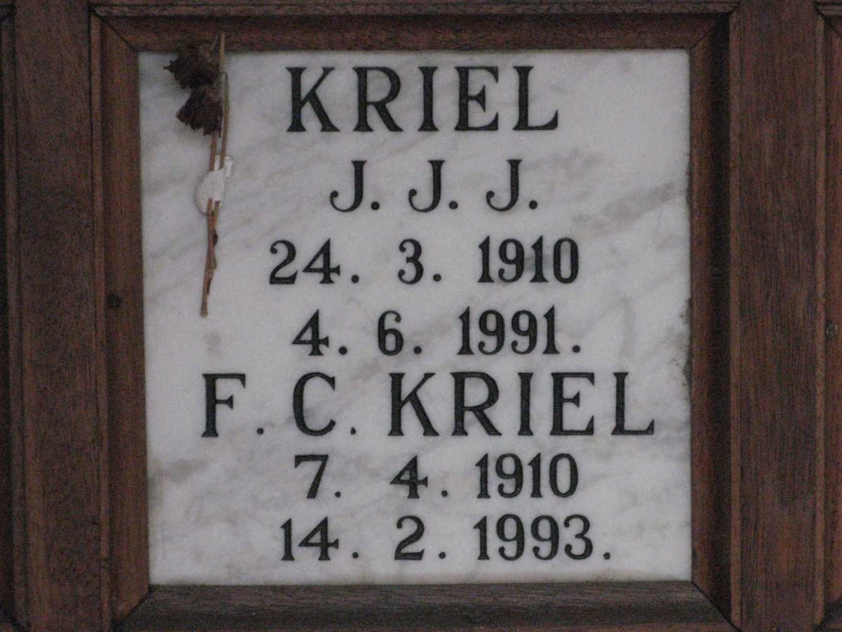 KRIEL J.J.J. 1910-1991 &amp; F.C. 1910-1993