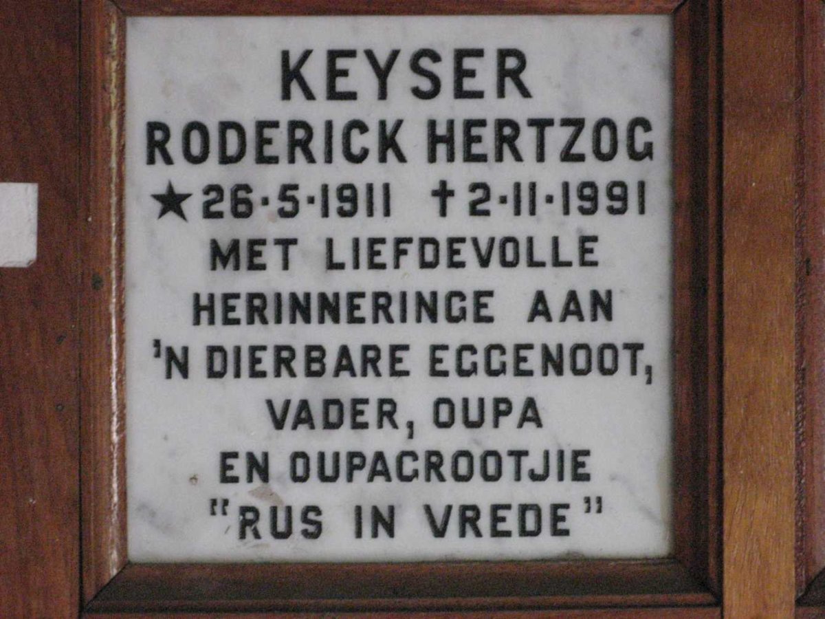 KEYSER Roderick Hertzog 1911-1991