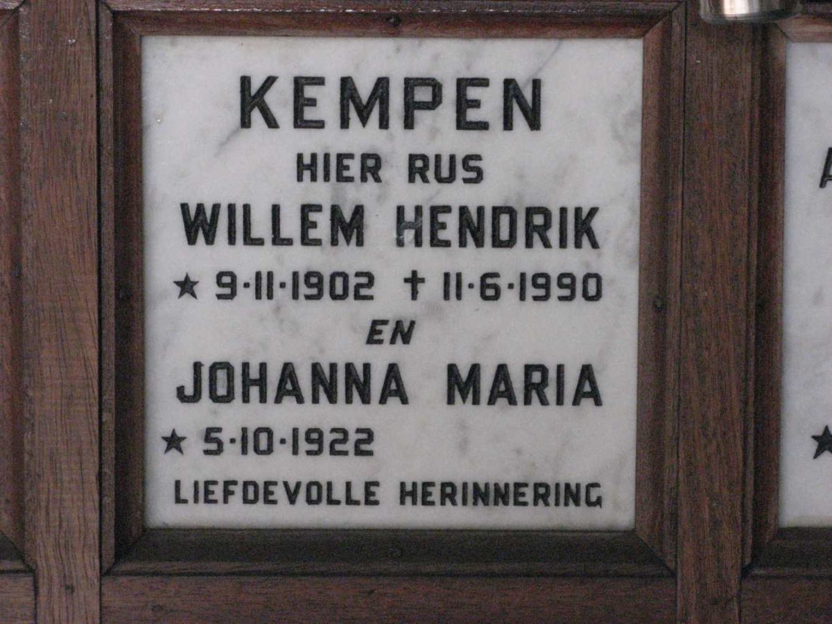KEMPEN Willem Hendrik 1902-1990 &amp; Johanna Maria 1922-