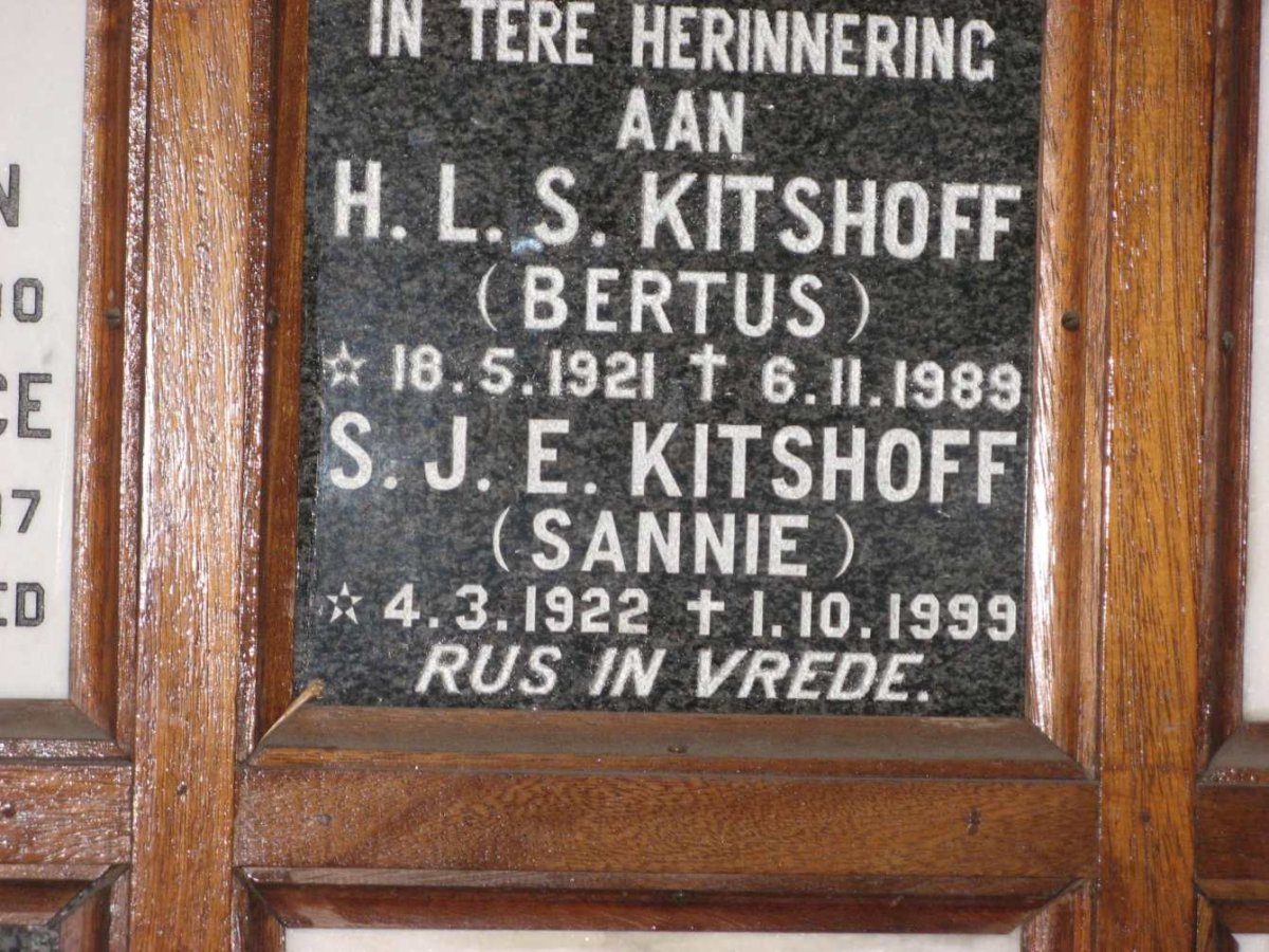 KITSHOFF H.L.S. 1921-1989 &amp; S.J.E. 1922-1999