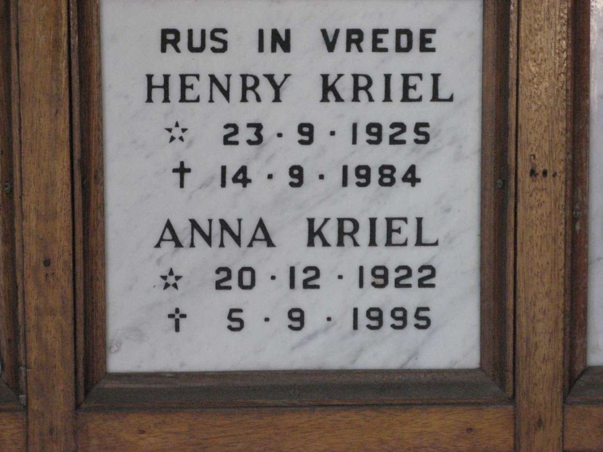 KRIEL Henry 1925-1984 &amp; Anna 1922-1995