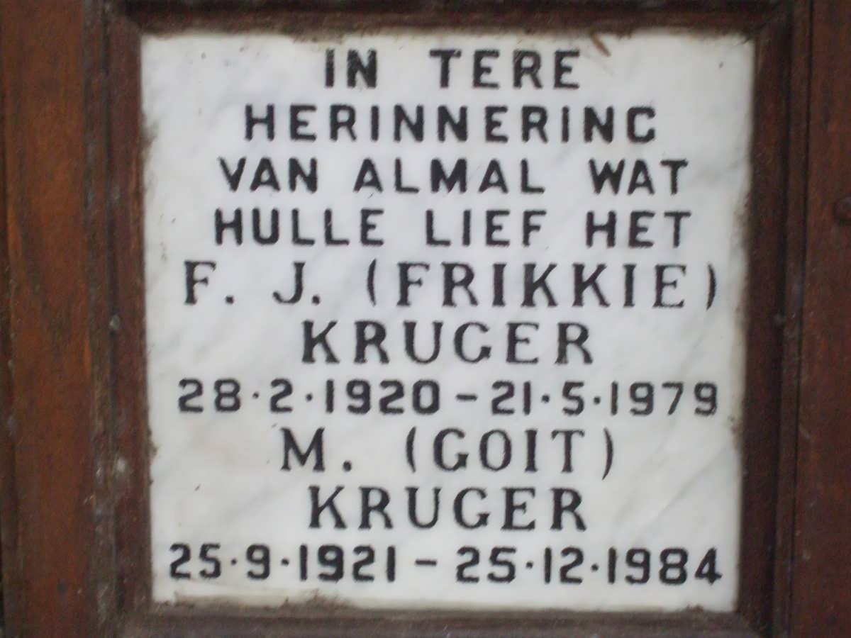 KRUGER F.J. 1920-1979 &amp; M. 1921-1984