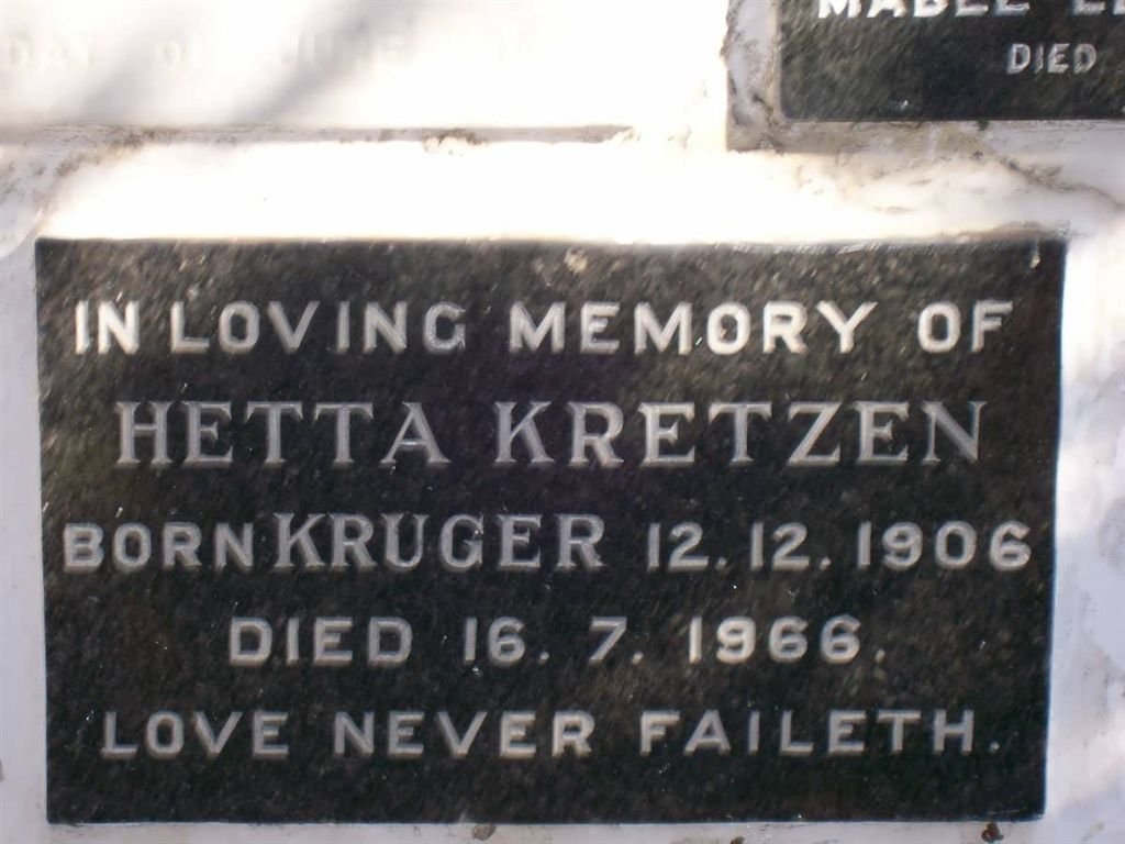 KRETZEN Hetta nee KRUGER 1906-1966