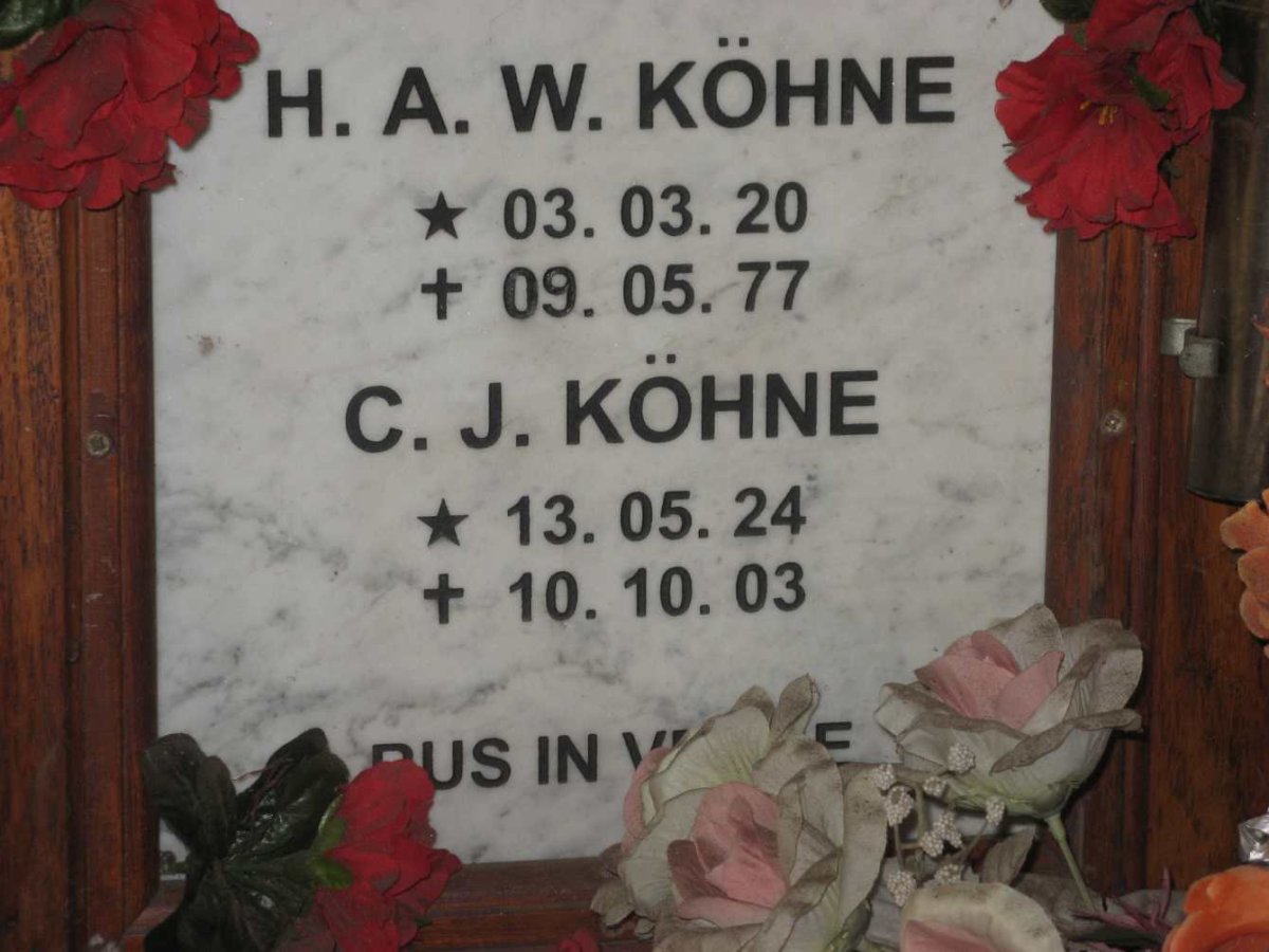KOHNE H.A.W. 1920-1977 &amp; C.J. 1924-2003