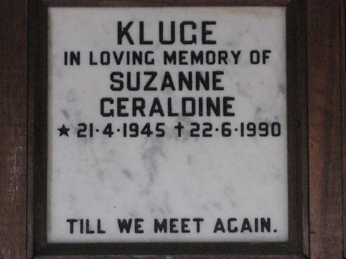 KLUGE Suzanne Geraldine 1945-1990