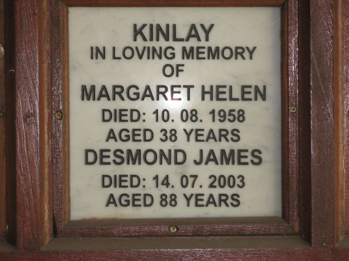 KINLAY Desmond James -2003 &amp; Margaret Helen -1958