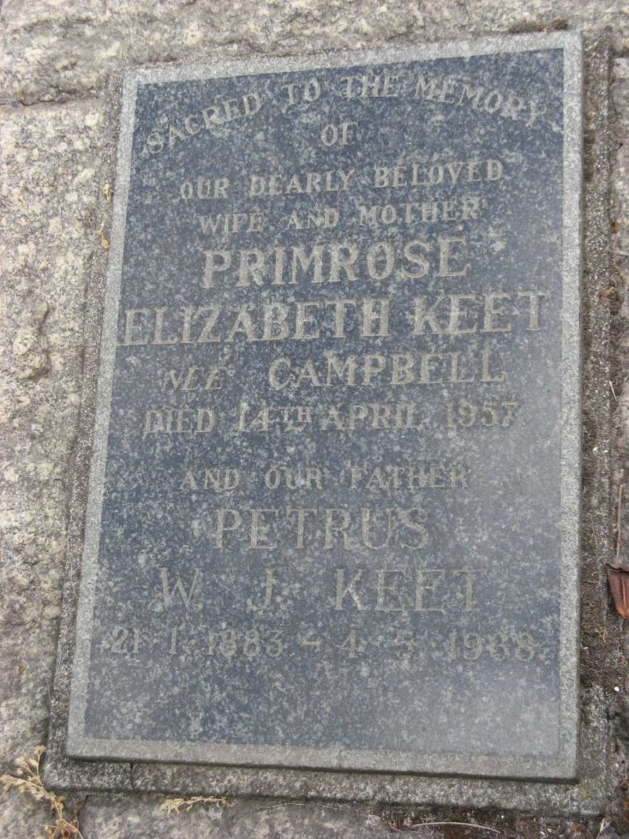 KEET Petrus W.J. 1883-19?8 &amp; Primrose Elizabeth CAMPBELL -1957