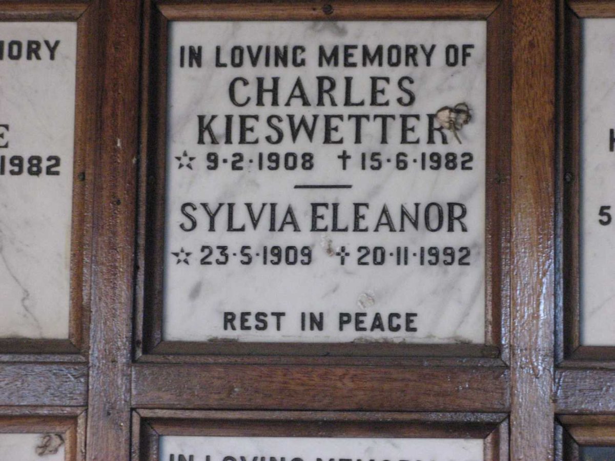 KIESWETTER Charles 1908-1982 &amp; Sylvia Eleanor 1909-1992