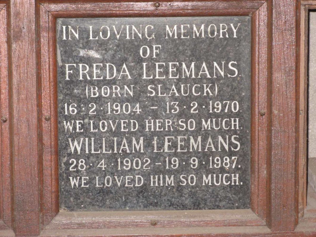 LEEMANS William 1902-1987 &amp; Freda SLAUCK 1904-1970