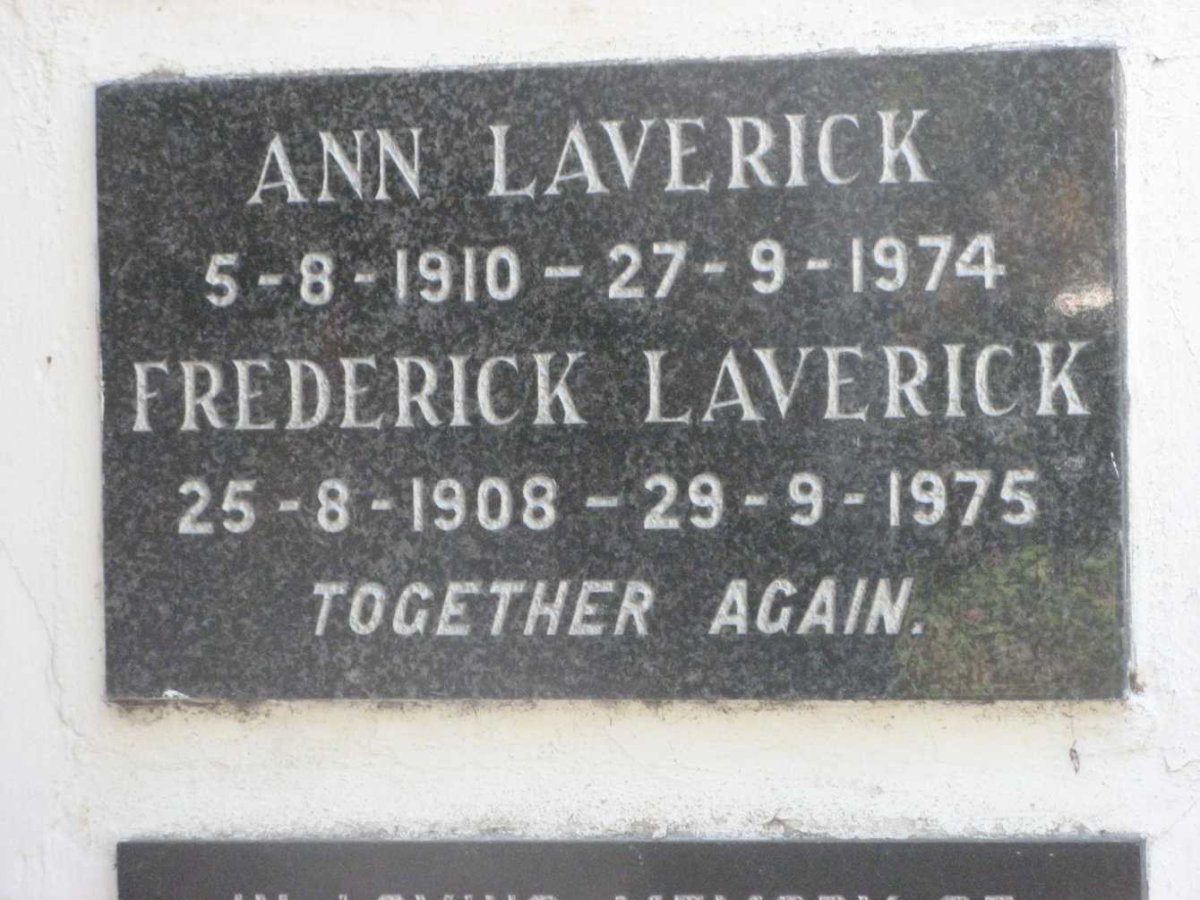 LAVERICK Frederick 1908-1975 &amp; Ann 1910-1974