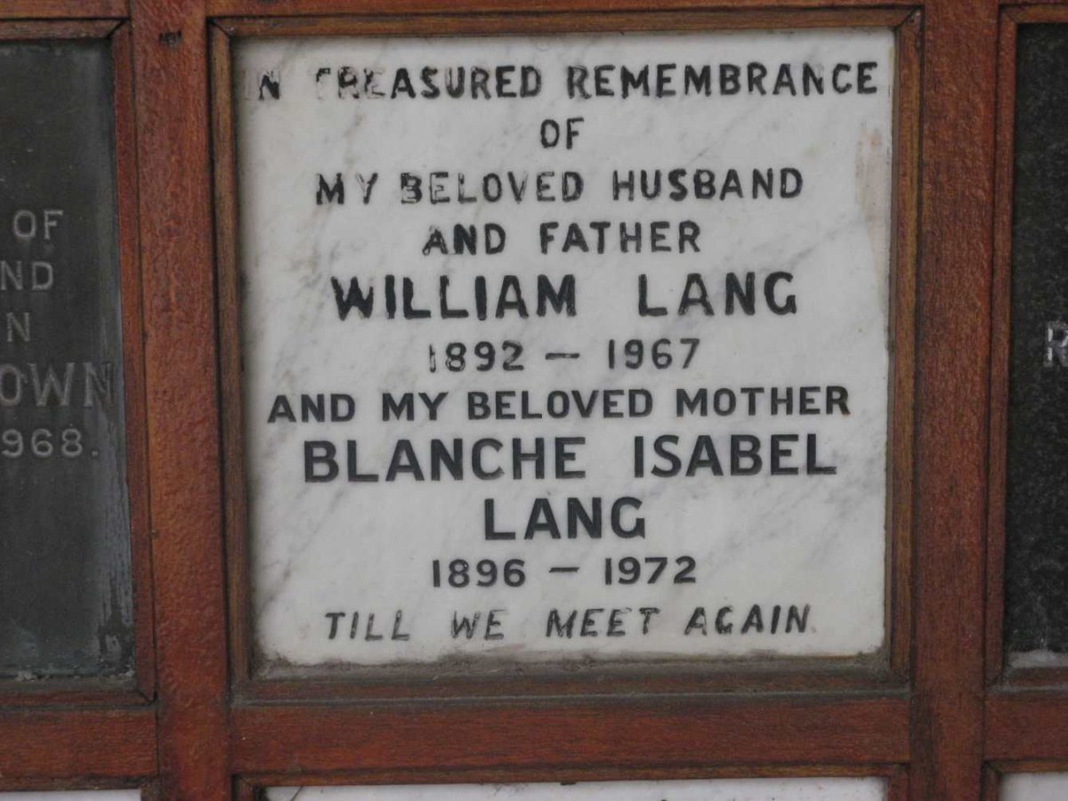 LANG William 1892-1967 &amp; Blanche Isabel 1896-1972