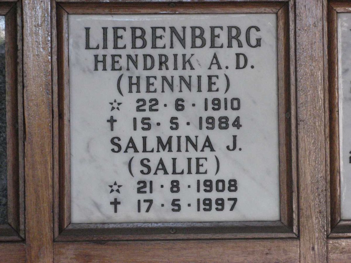 LIEBENBERG Hendrik A.D. 1910-1984 &amp; Salmina J. 1908-1997