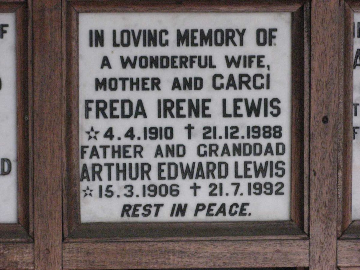 LEWIS Arthur Edward 1906-1992 &amp; Freda Irene 1910-1988