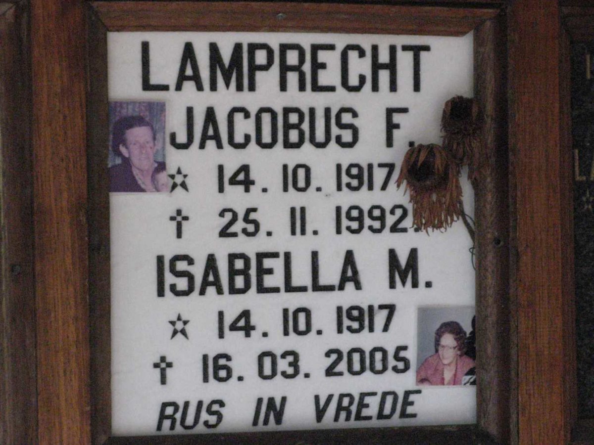 LAMPRECHT Jacobus F. 1917-1992 &amp; Isabella M. 1917-2005