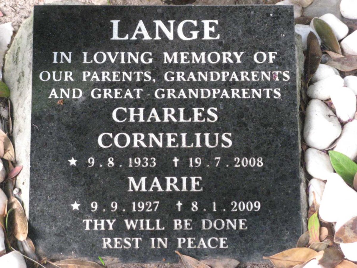 LANGE Charles Cornelius 1933-2008 &amp; Marie 1927-2009