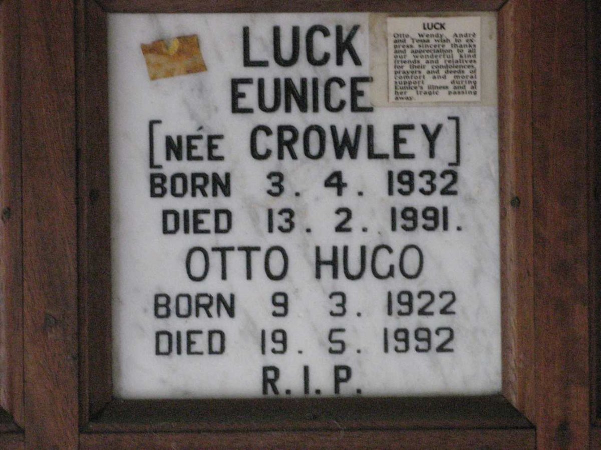LUCK Otto Hugo 1922-1992 &amp; Eunice CROWLEY 1932-1991