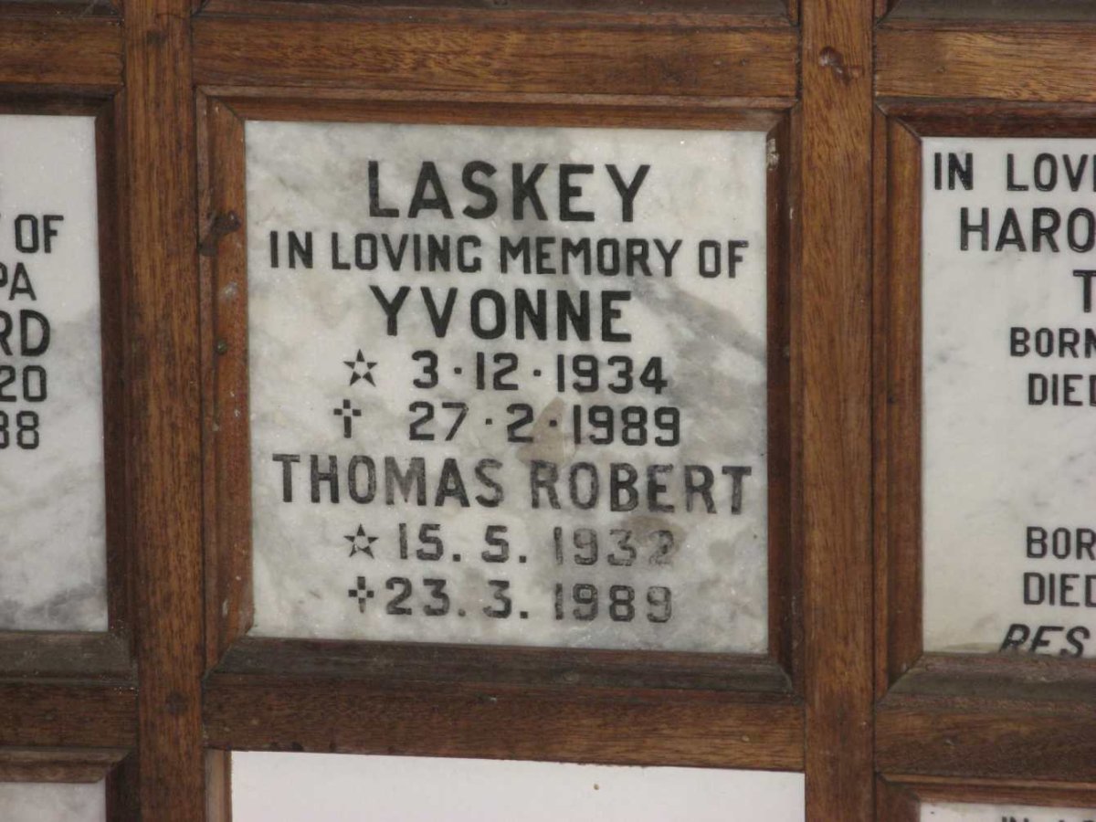 LASKEY Thomas Robert 1932-1989 &amp; Yvonne 1934-1989