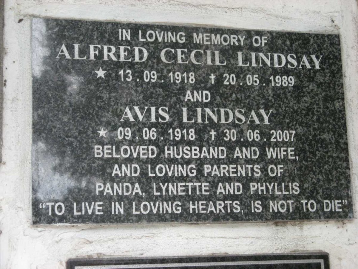 LINDSAY Alfred Cecil 1918-1989 &amp; Avis 1918-2007
