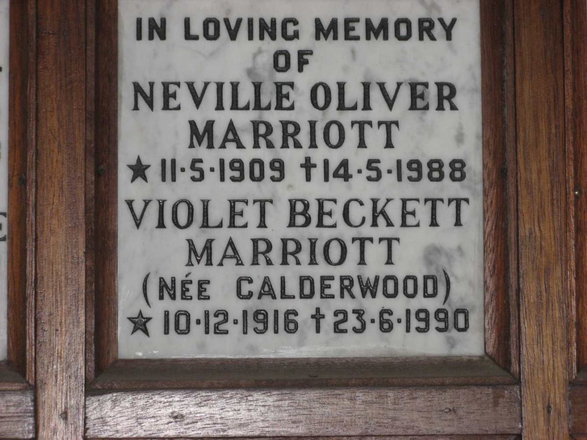 MARRIOTT Neville Oliver 1909-1988 &amp; Violet Beckett CALDERWOOD 1916-1990