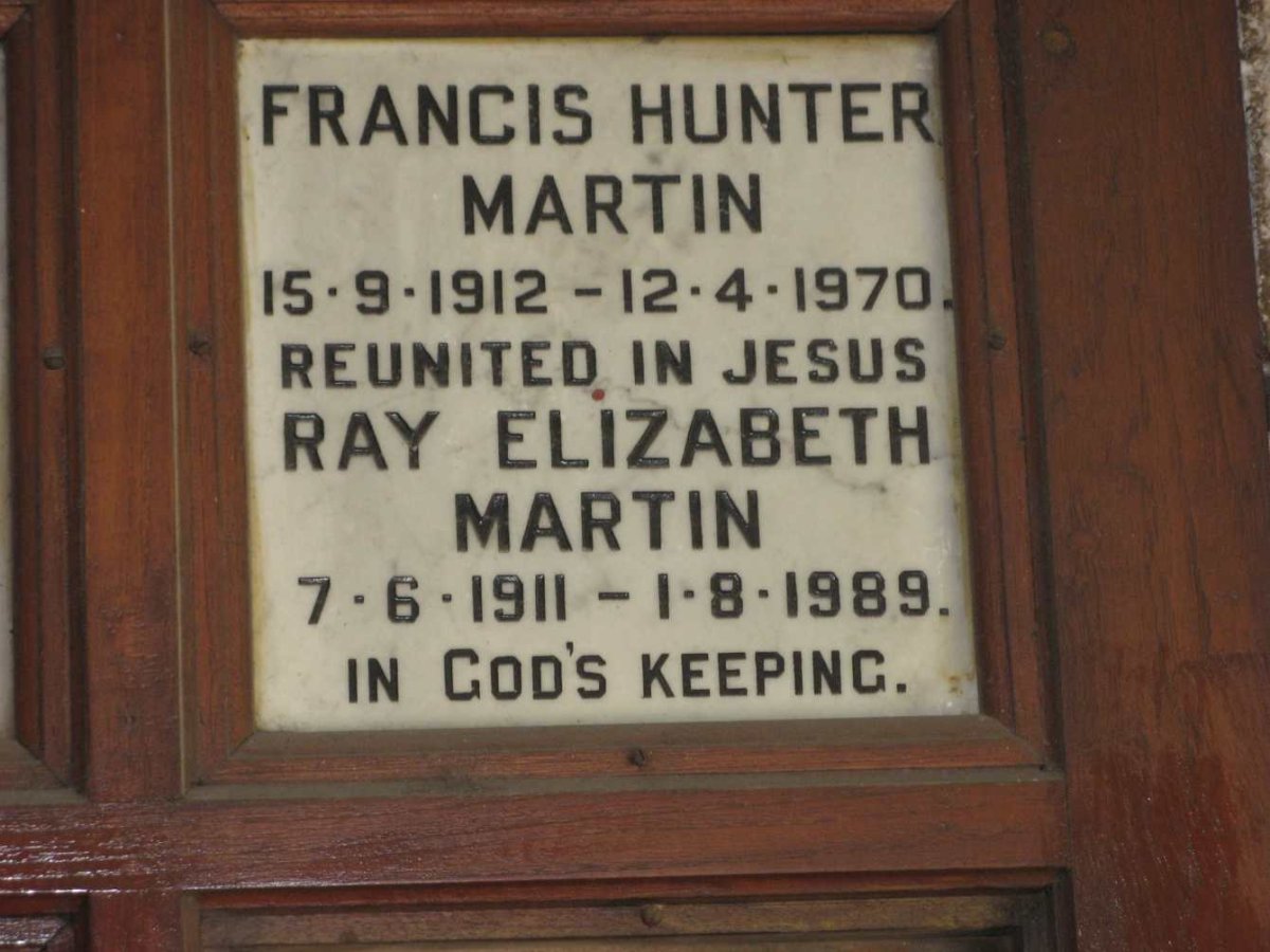 MARTIN Francis Hunter 1912-1970 &amp; Ray Elizabeth 1911-1989