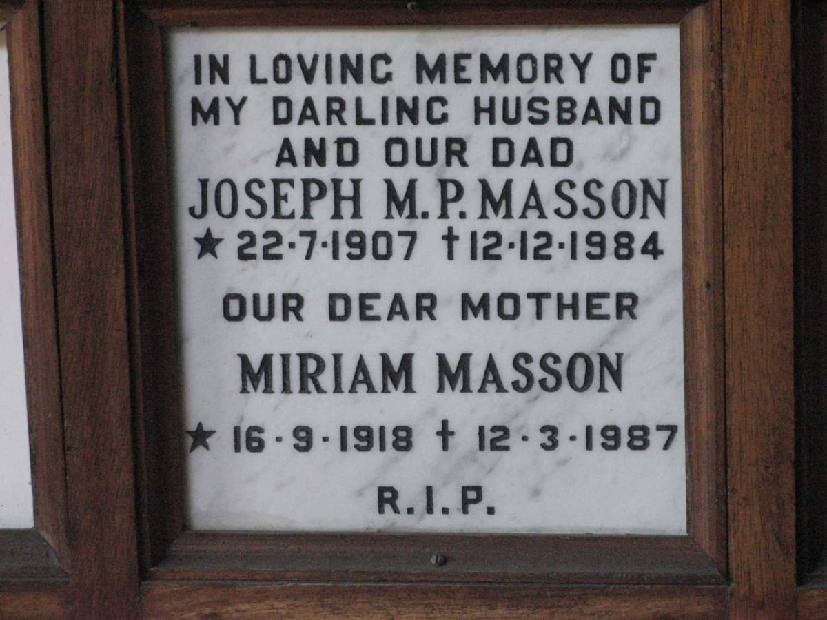 MASSON Joseph M.P. 1907-1984 &amp; Miriam 1918-1987