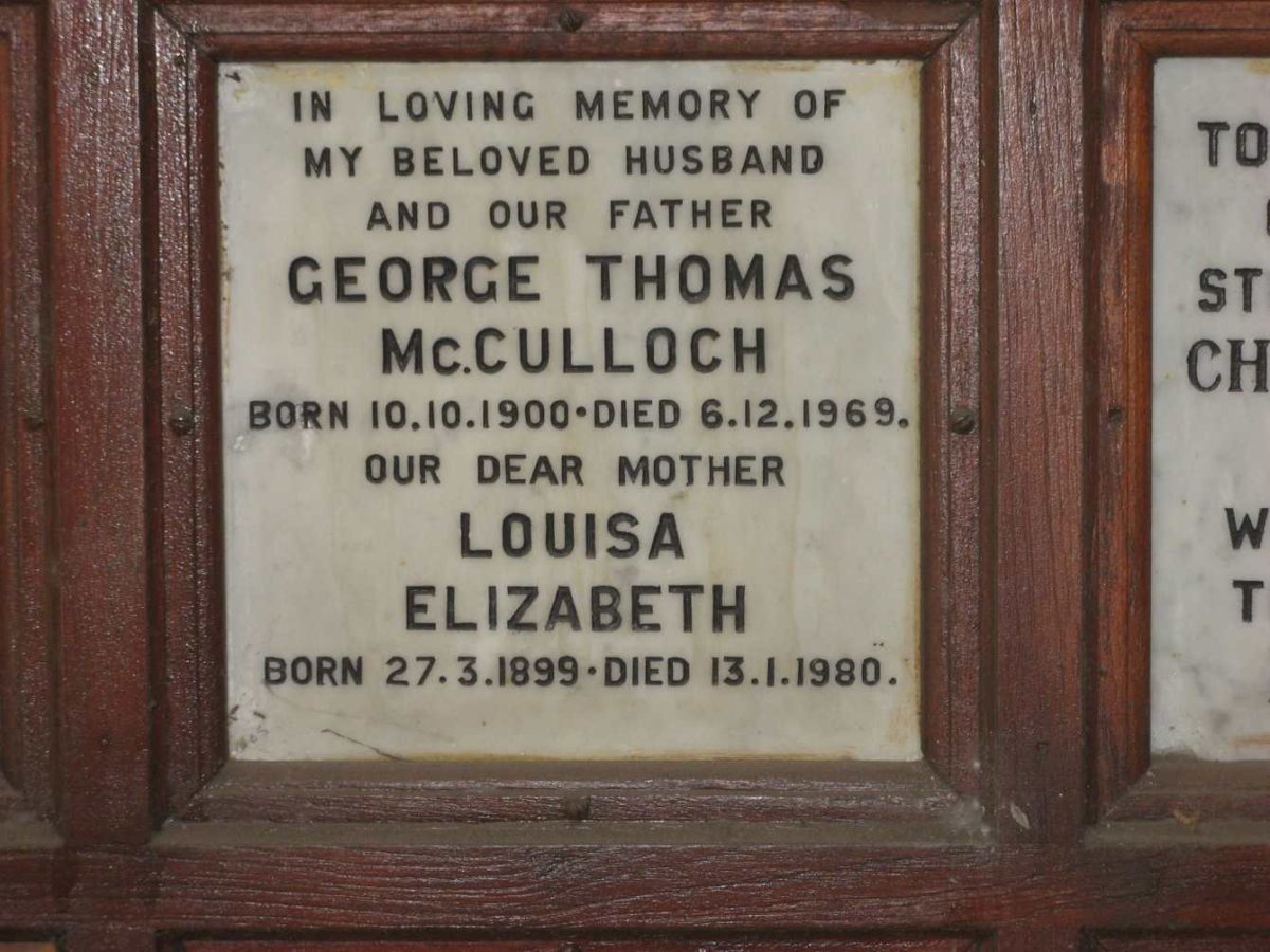 McCULLOCH George Thomas 1900-1969 &amp; Louisa Elizabeth 1899-1980