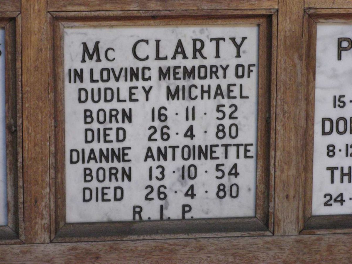 McCLARTY Dudley Michael 1952-1980 &amp; Dianne Antoinette 1954-1980