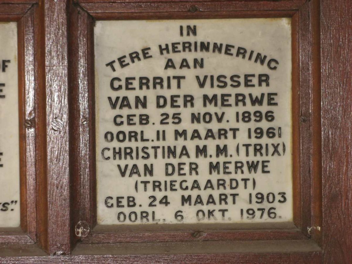 MERWE Gerrit Visser, van der 1896-1961 &amp; Christina M.M. TRIEGAARDT 1903-1976