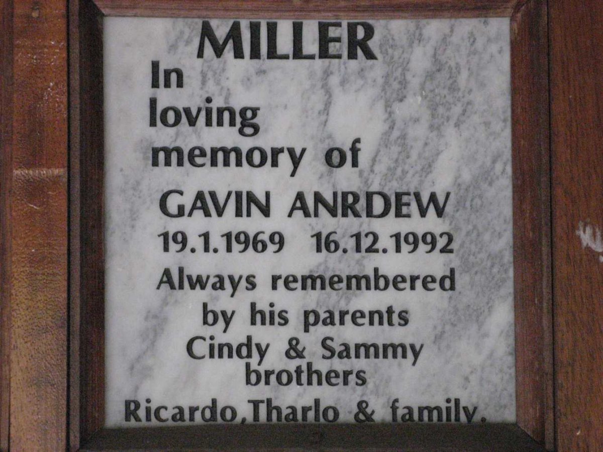 MILLER Gavin Anrdew 1969-1992
