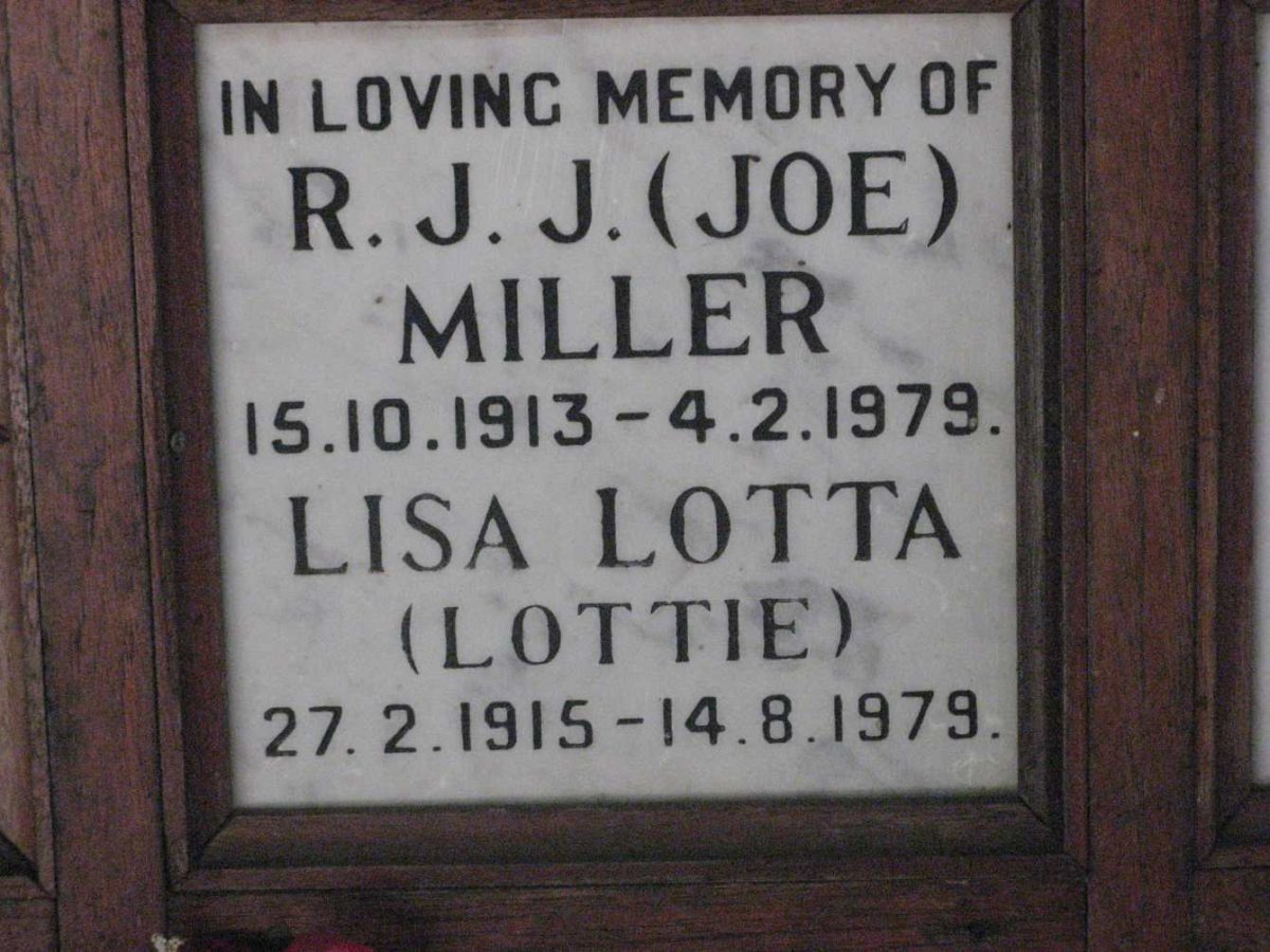 MILLER R.J.J. 1913-1979 &amp; Lisa Lotta 1915-1979